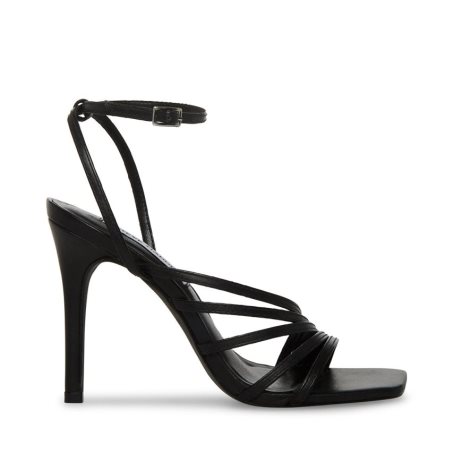 Black Steve Madden Kamila Leather Women's Heels Sandals | PH 2431MGX